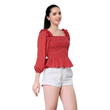 Mantra red printed smocking top