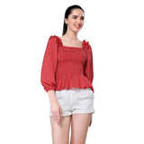 Mantra red printed smocking top