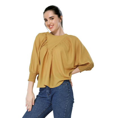 Mantra mustard solid flouncy top