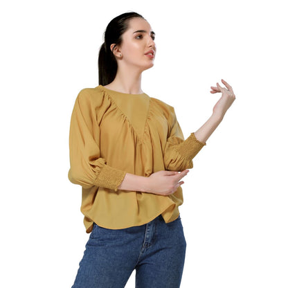 Mantra mustard solid flouncy top