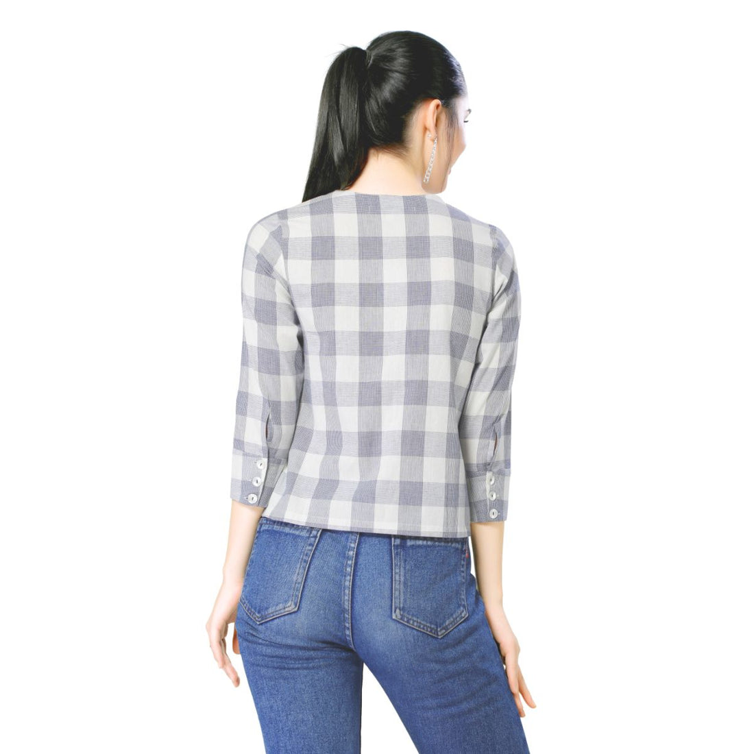Mantra blue off-white checks tie-up top