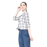 Mantra blue off-white checks tie-up top