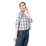 Mantra blue off-white checks tie-up top