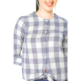 Mantra blue off-white checks tie-up top