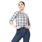 Mantra blue off-white checks tie-up top