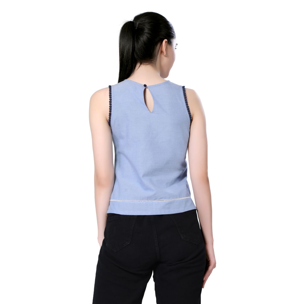 Mantra blue sleeveless crop top