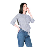 Mantra blue stripe buckle top
