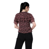 Mantra red floral printed frilly top