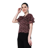 Mantra red floral printed frilly top