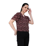 Mantra red floral printed frilly top