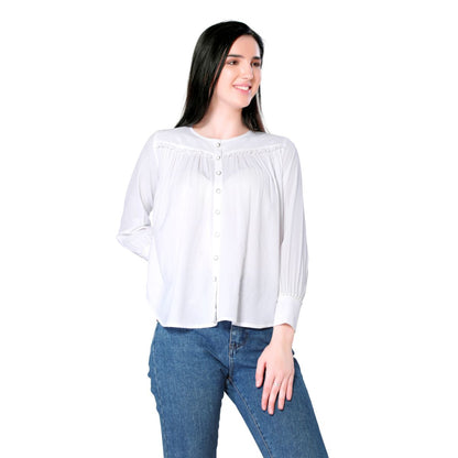 Mantra white solid gathered top