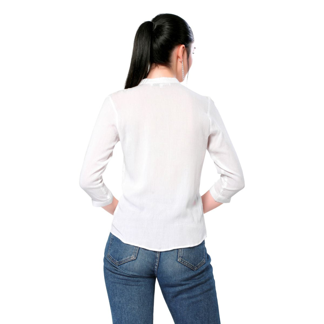 Mantra white solid basic crepe shirt