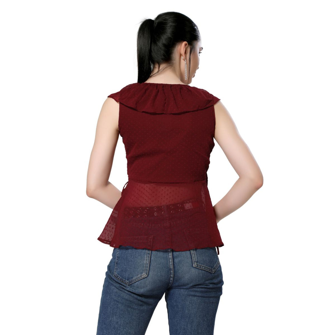 Mantra burgandy overlap tie-up top