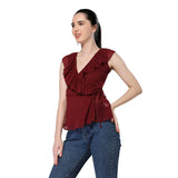 Mantra burgandy overlap tie-up top
