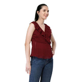 Mantra burgandy overlap tie-up top