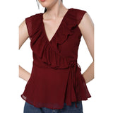Mantra burgandy overlap tie-up top