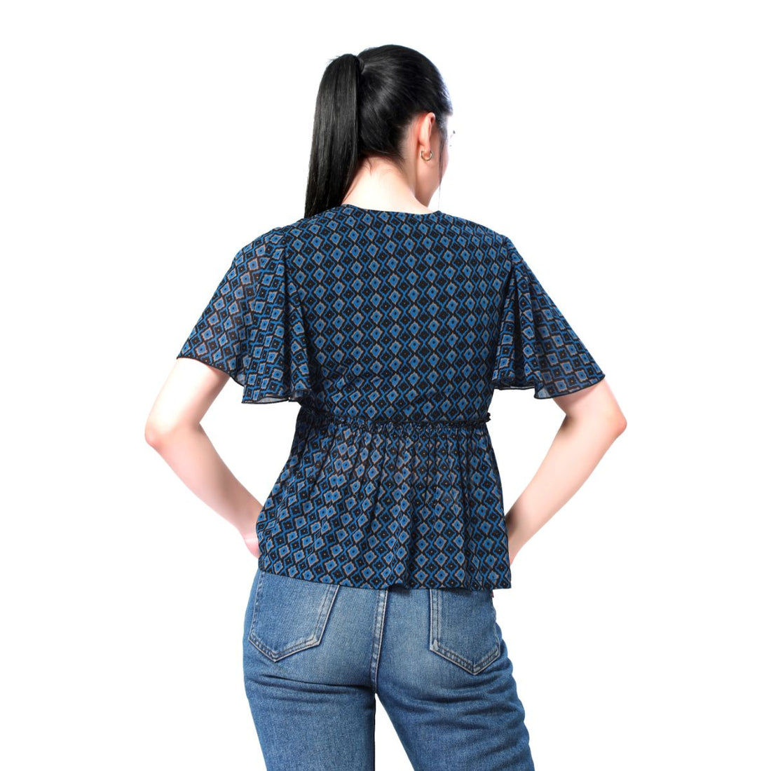 Mantra blue printed butterfly sleeve top