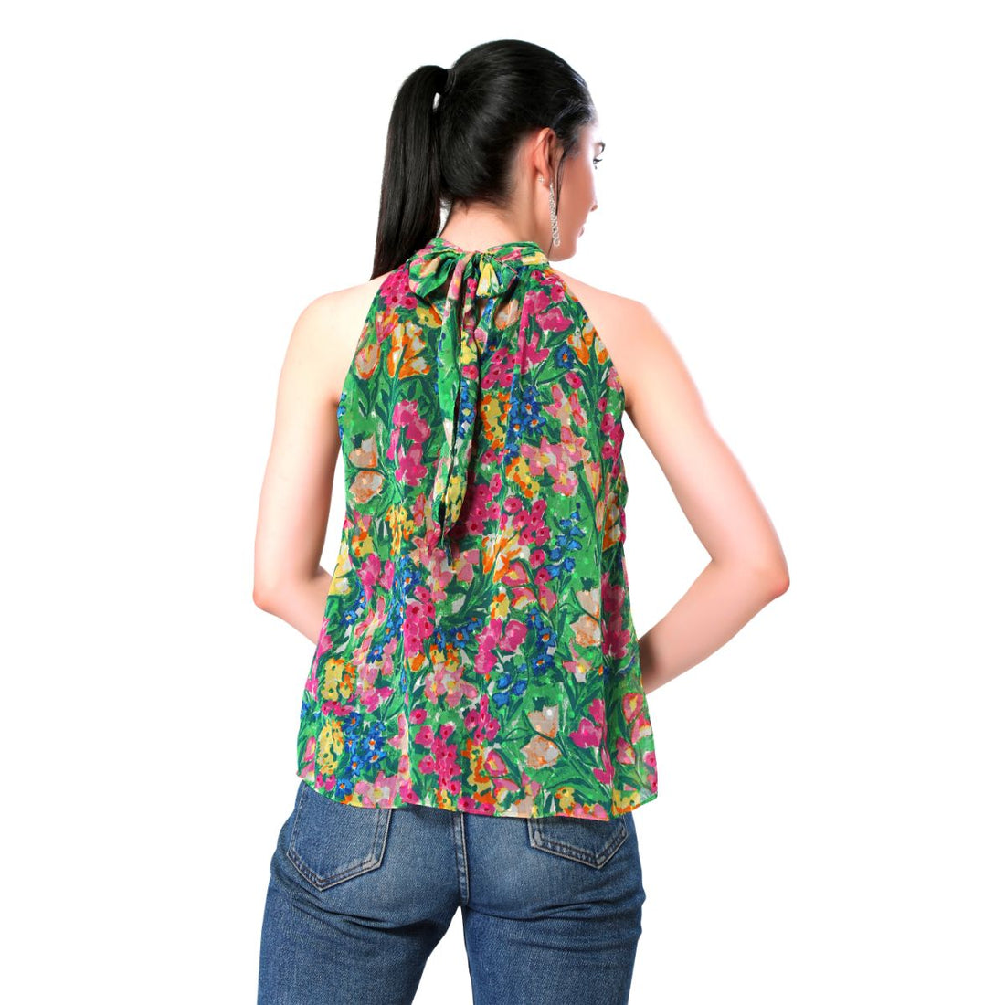 Mantra green floral printed halter top