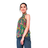 Mantra green floral printed halter top