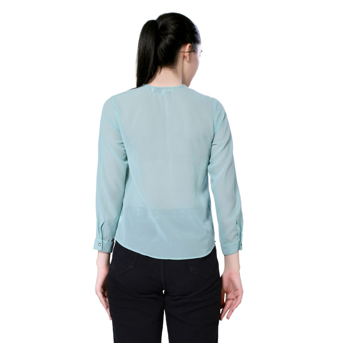 Mantra mint blue solid criss-cross ruffle top