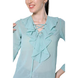 Mantra mint blue solid criss-cross ruffle top