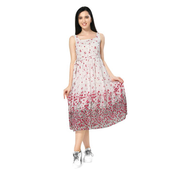 Mantra white gathers floral printed dress