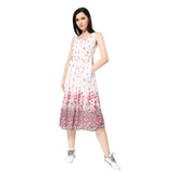 Mantra white gathers floral printed dress