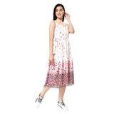Mantra white gathers floral printed dress