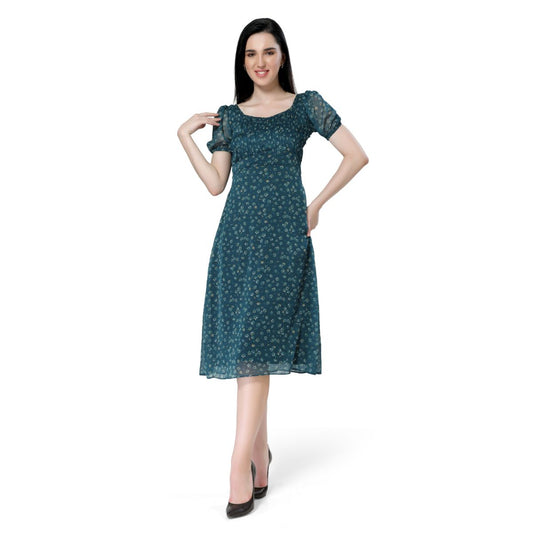 Mantra teal blue printed pleated dress