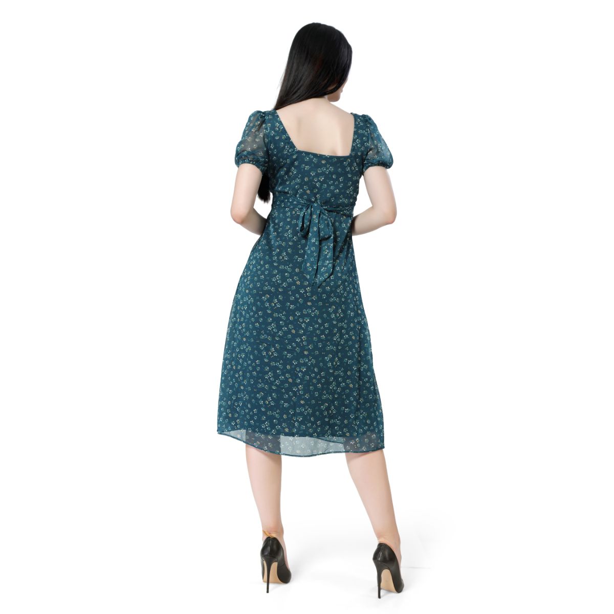 Mantra teal blue printed pleated dress