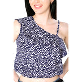 Mantra blue floral printed one shoulder top