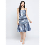 Mantra blue printed three tier dress
