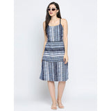 Mantra blue printed three tier dress