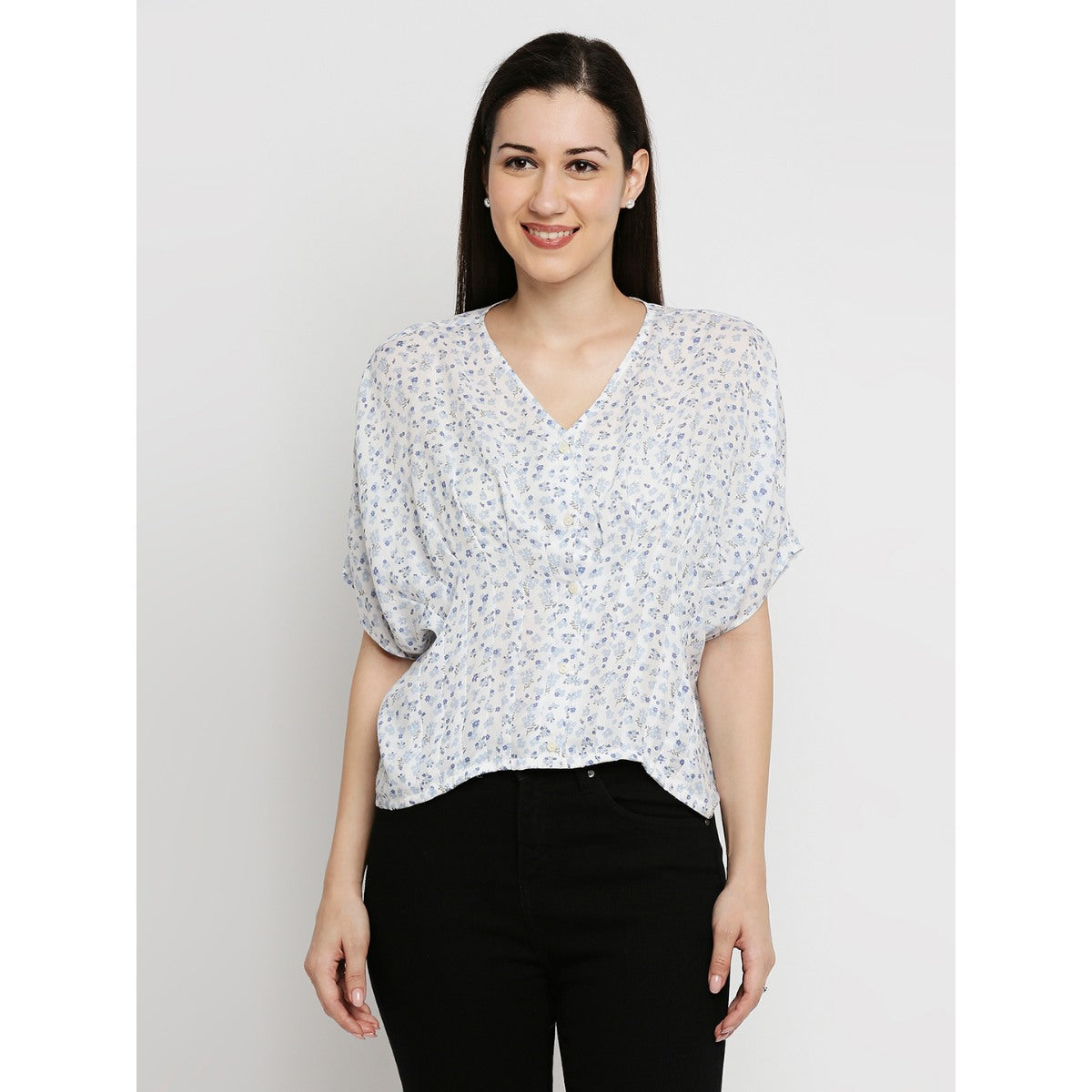 Mantra blue v neck crop-top