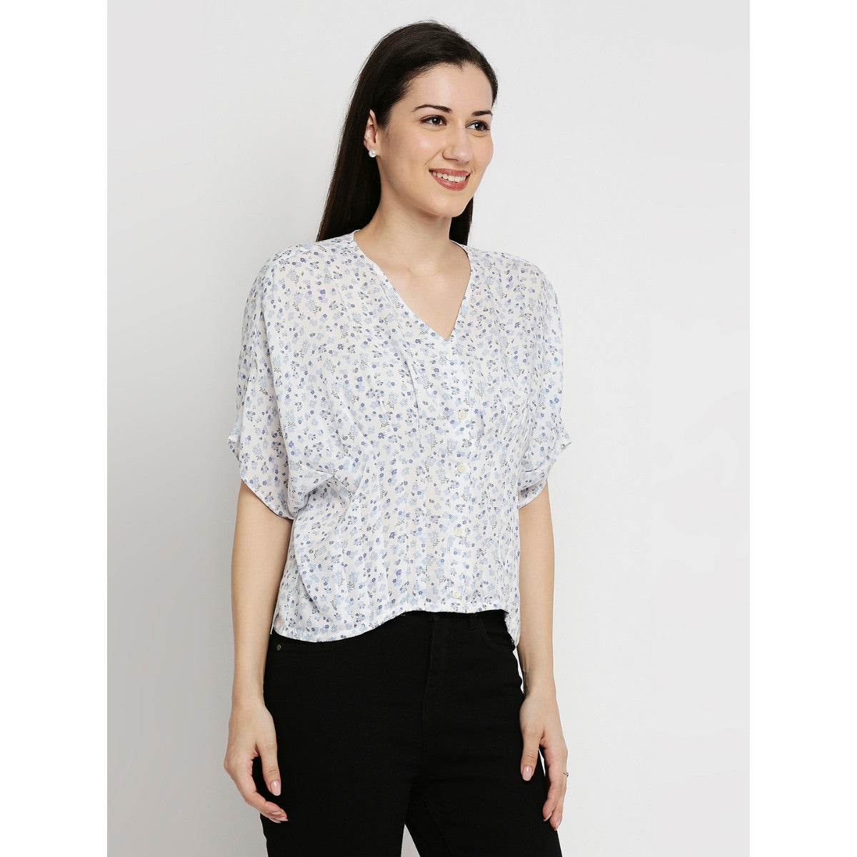 Mantra blue v neck crop-top