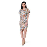 Mantra cream floral printed overlap dress