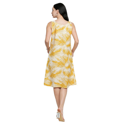 Mantra yellow printed A line dress