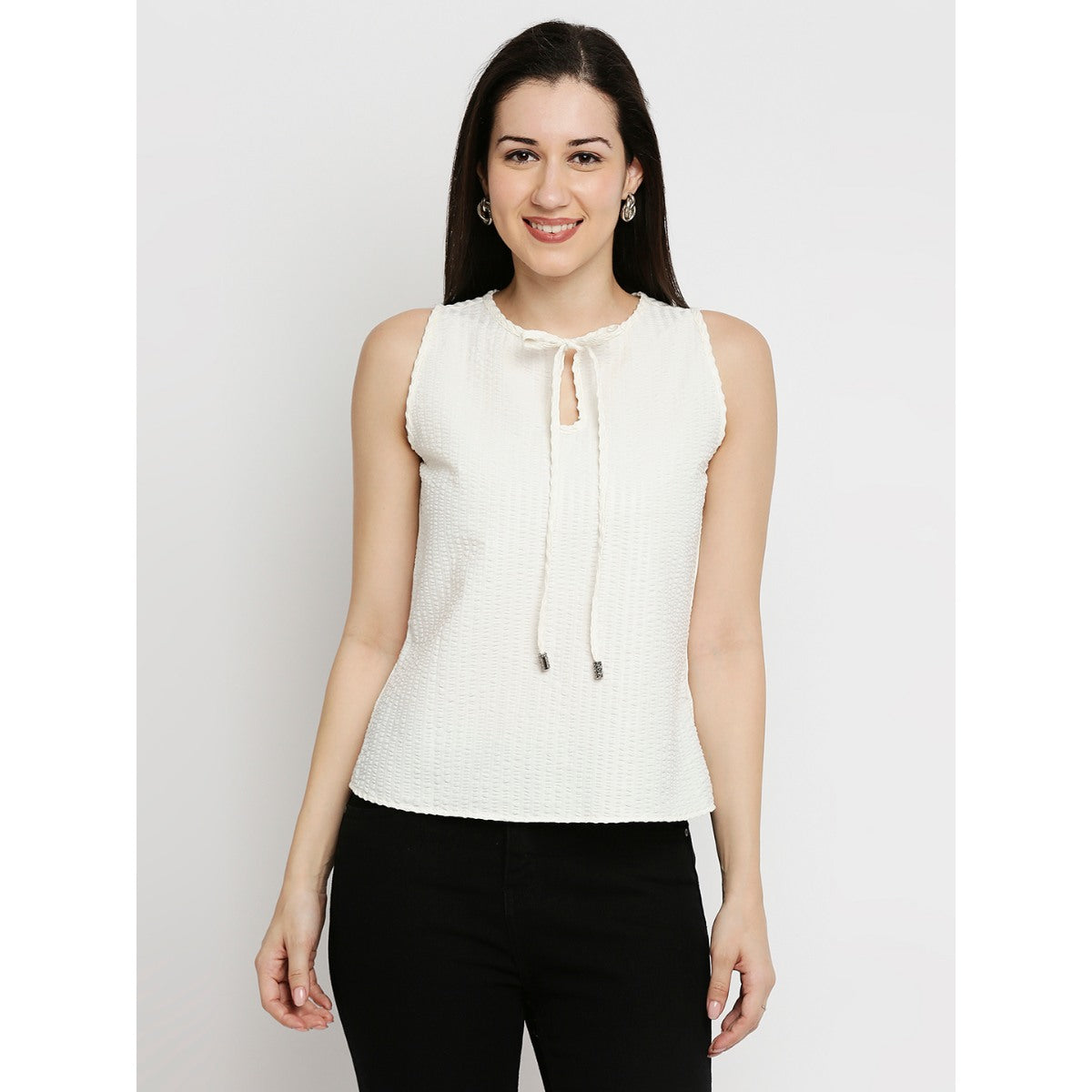 Mantra white solid halter neck top