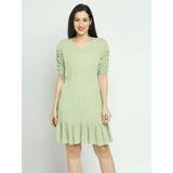 Mantra green elasticated sleeved dress