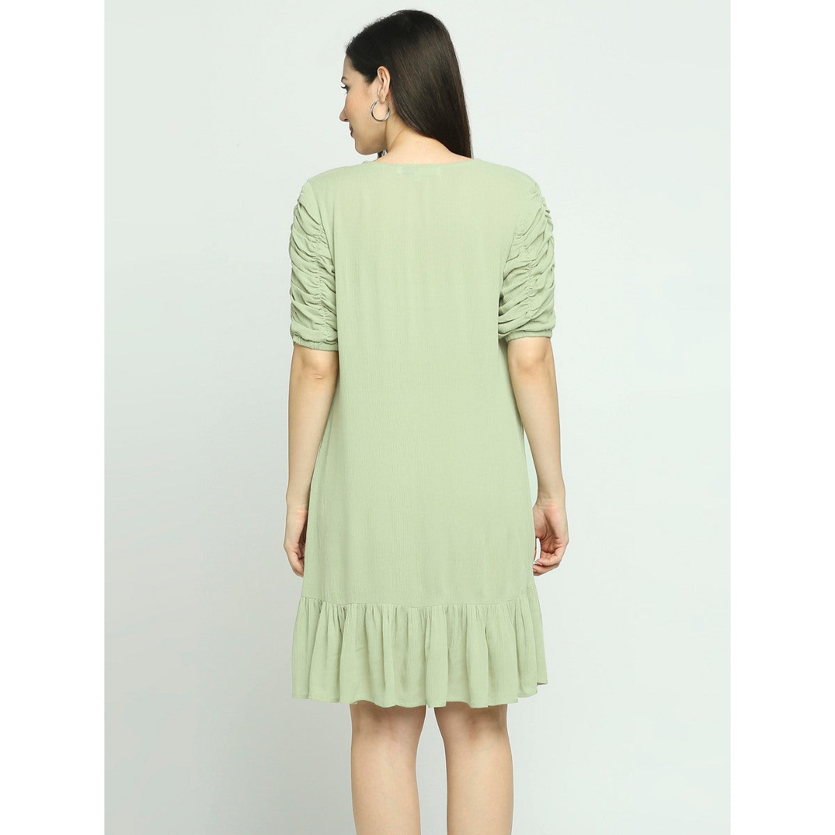 Mantra green elasticated sleeved dress