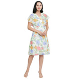Mantra white floral printed butter-fly sleeve dress.