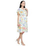 Mantra white floral printed butter-fly sleeve dress.