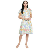 Mantra white floral printed butter-fly sleeve dress.