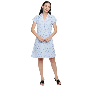Mantra blue neck tie up dress