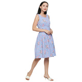 Mantra blue flower printed sleeveless dress