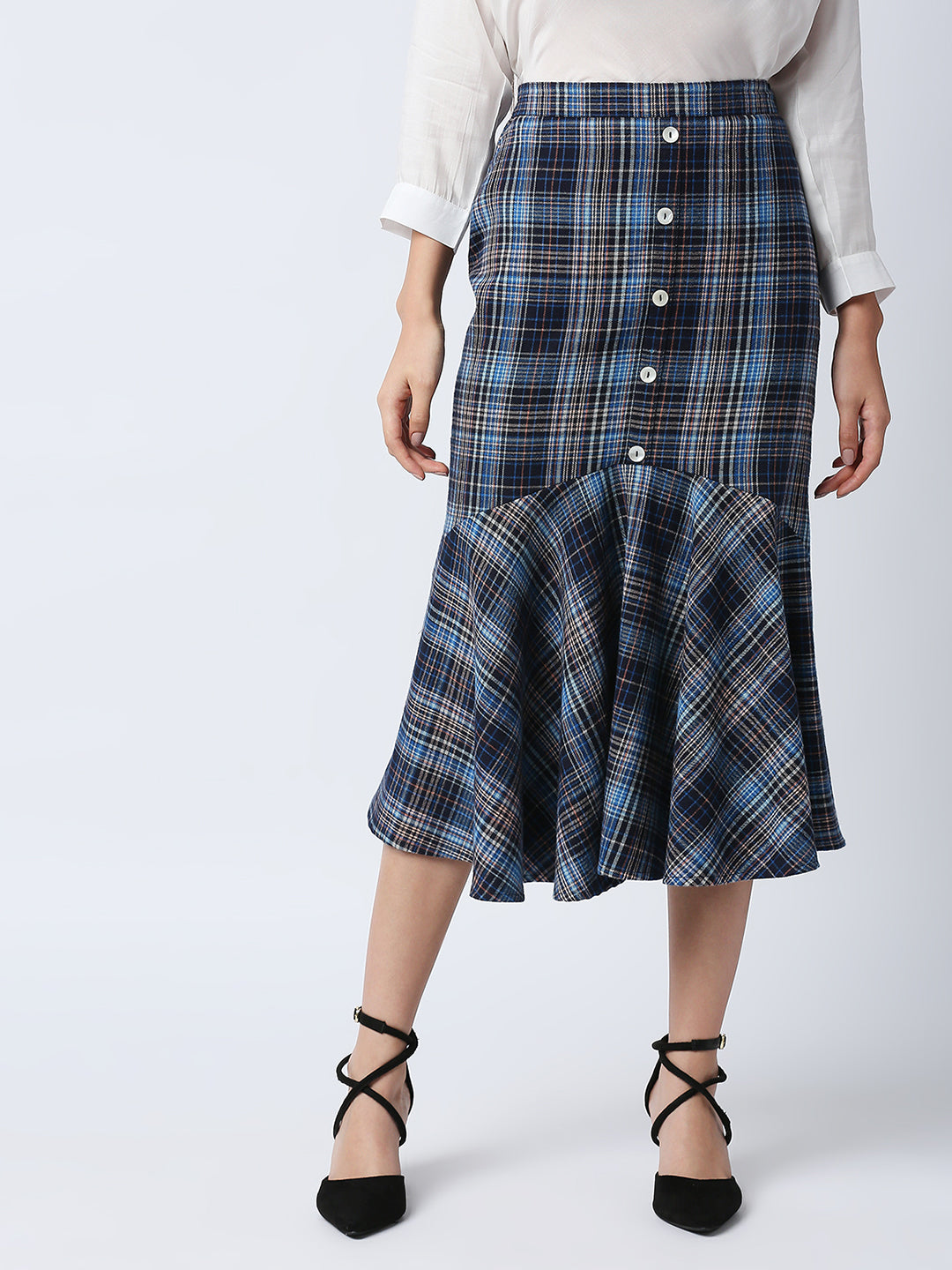 Mantra checkered  circular hem  skirt