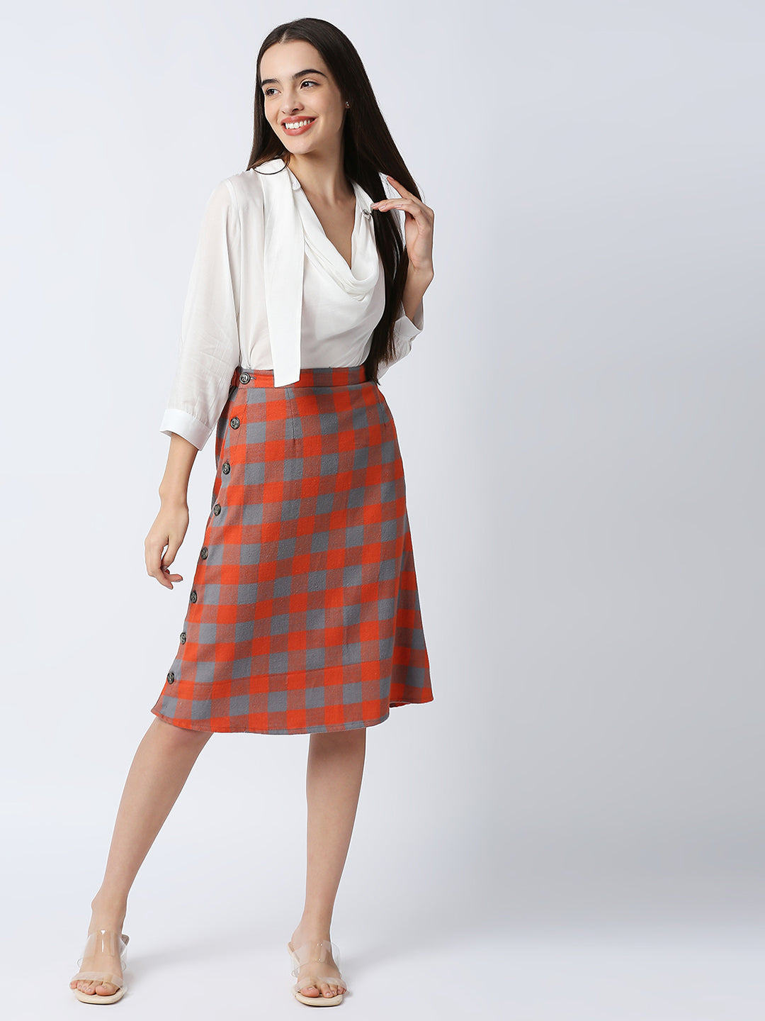 Mantra checkered A-line skirt
