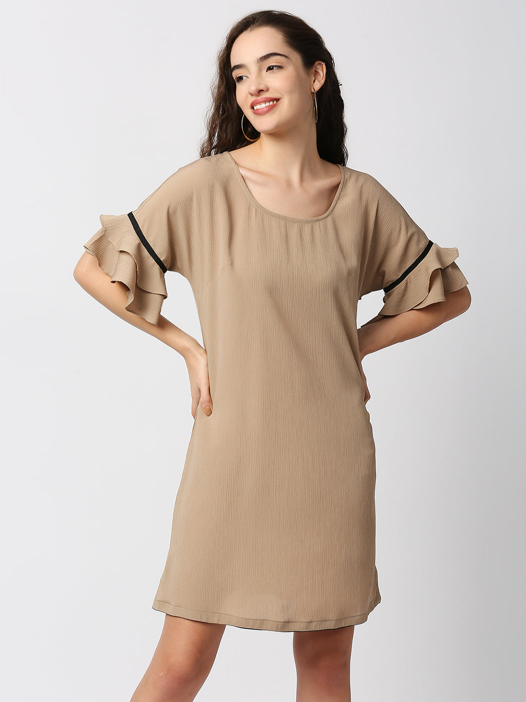 Mantra frill sleeve knee length dress