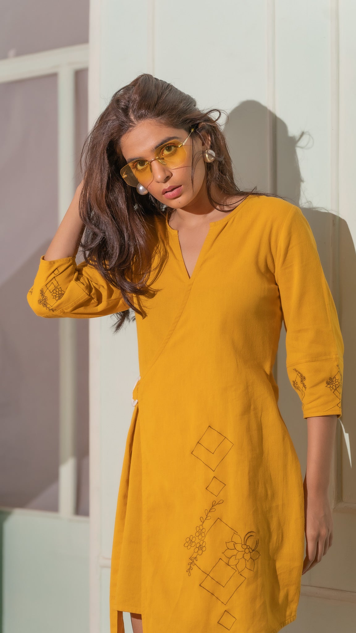 Mantra Yellow embroidred wrapon dress