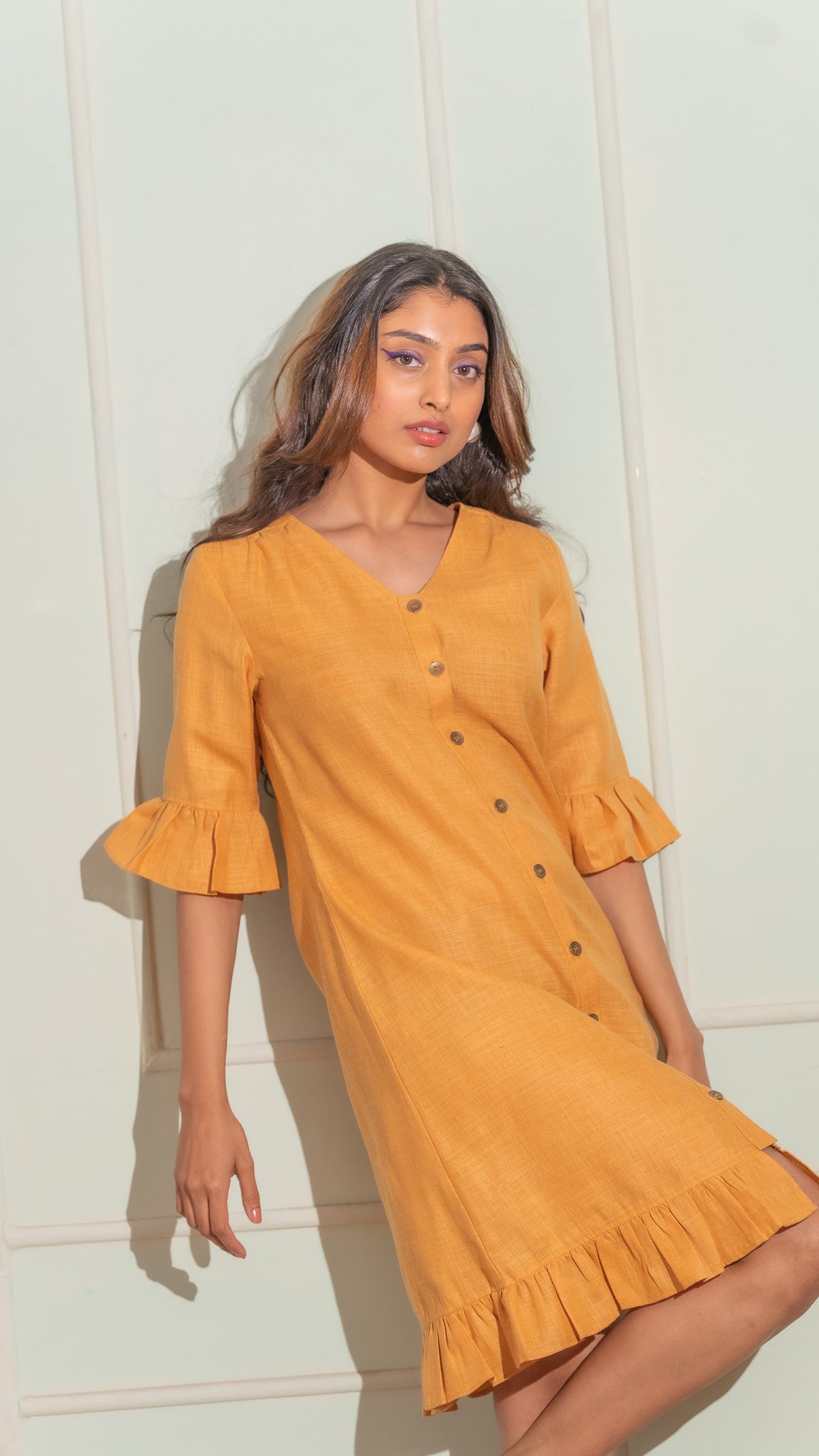 Mantra Yellow Solid Short dress